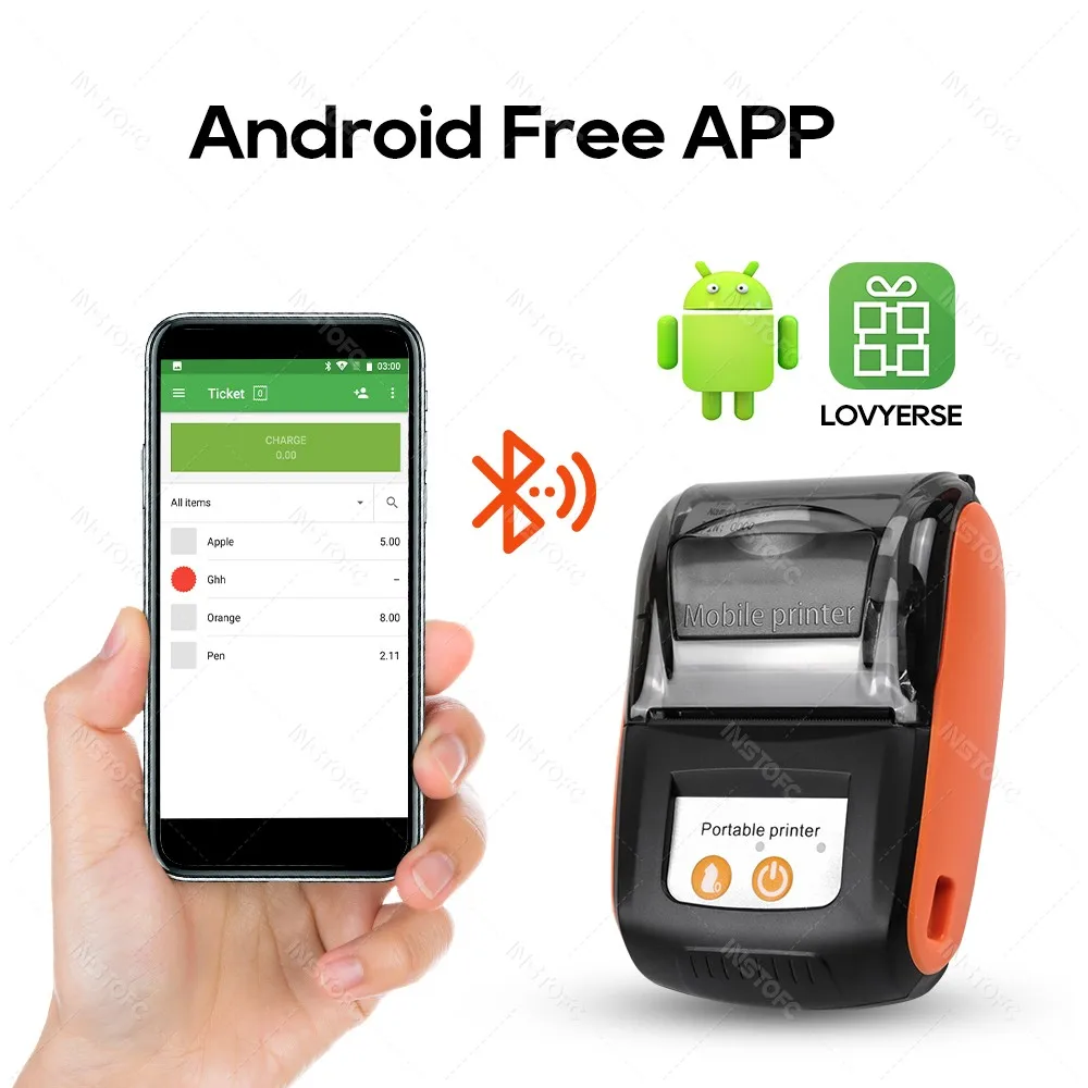 58mm Mini Bluetooth Thermal Printer Wireless Portable Printer Receipt Bill Ticket Printing Free app -Loyverse POS on Android