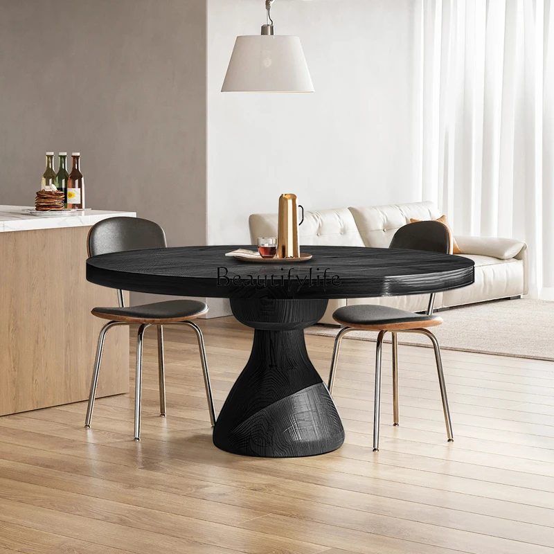 Italian minimalist solid wood dining table wabi sandy wind log design household round eating table