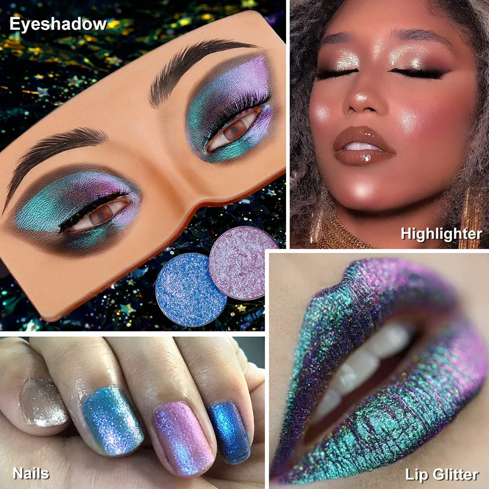 Private Label 4color Eyeshadow Palette Custom logo Optical Chameleon Light-change Diamond Bright Color Plastic Eye Shadow Makeup