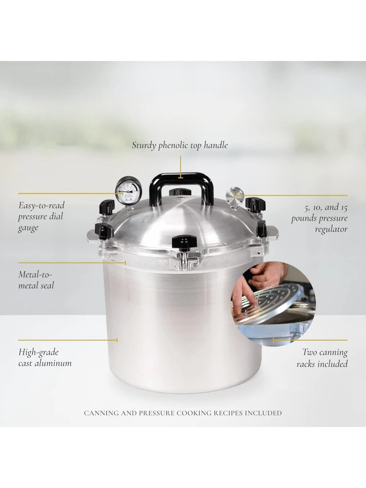 1930: 21.5qt Pressure Cooker/Canner (The 921) - Exclusive Metal-to-Metal Sealing System - Easy to Open & Close - Suitable