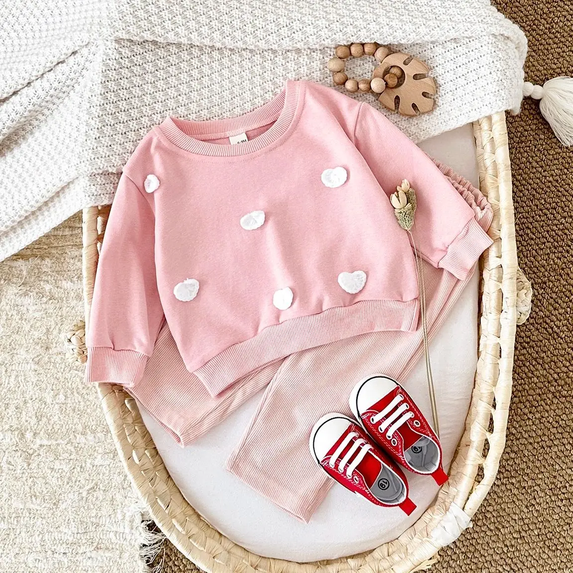 Ins Infant Baby Clothes Newborn Boys Girls Casual Suit Cotton Comfortable Spring Autumn Star Flower Pullover Top+Loose Pants