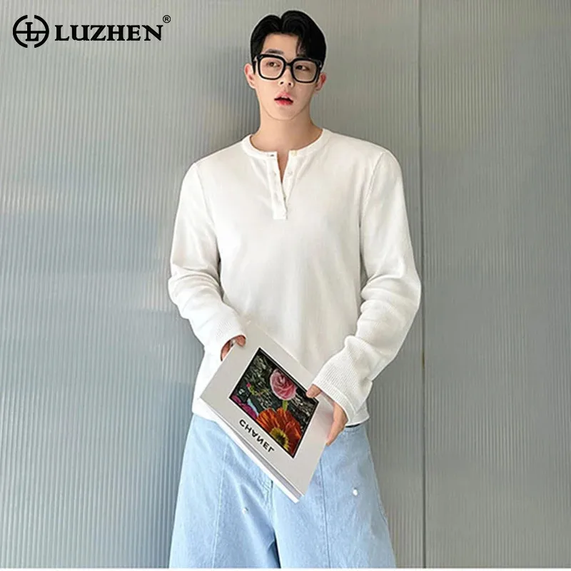 LUZHEN Solid Color Round Neck Sweatshirt Men's Stylish Elegant Cotton High Quality Casual T Shirts 2025 New Korean Tops LZ9155