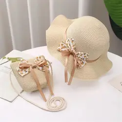 Kids Girls Summer Sun Hat Straw Hat Bag Fashion Children Sunscreen For Girls Cool Hat Handbag Cute Breathable Baby Accessories