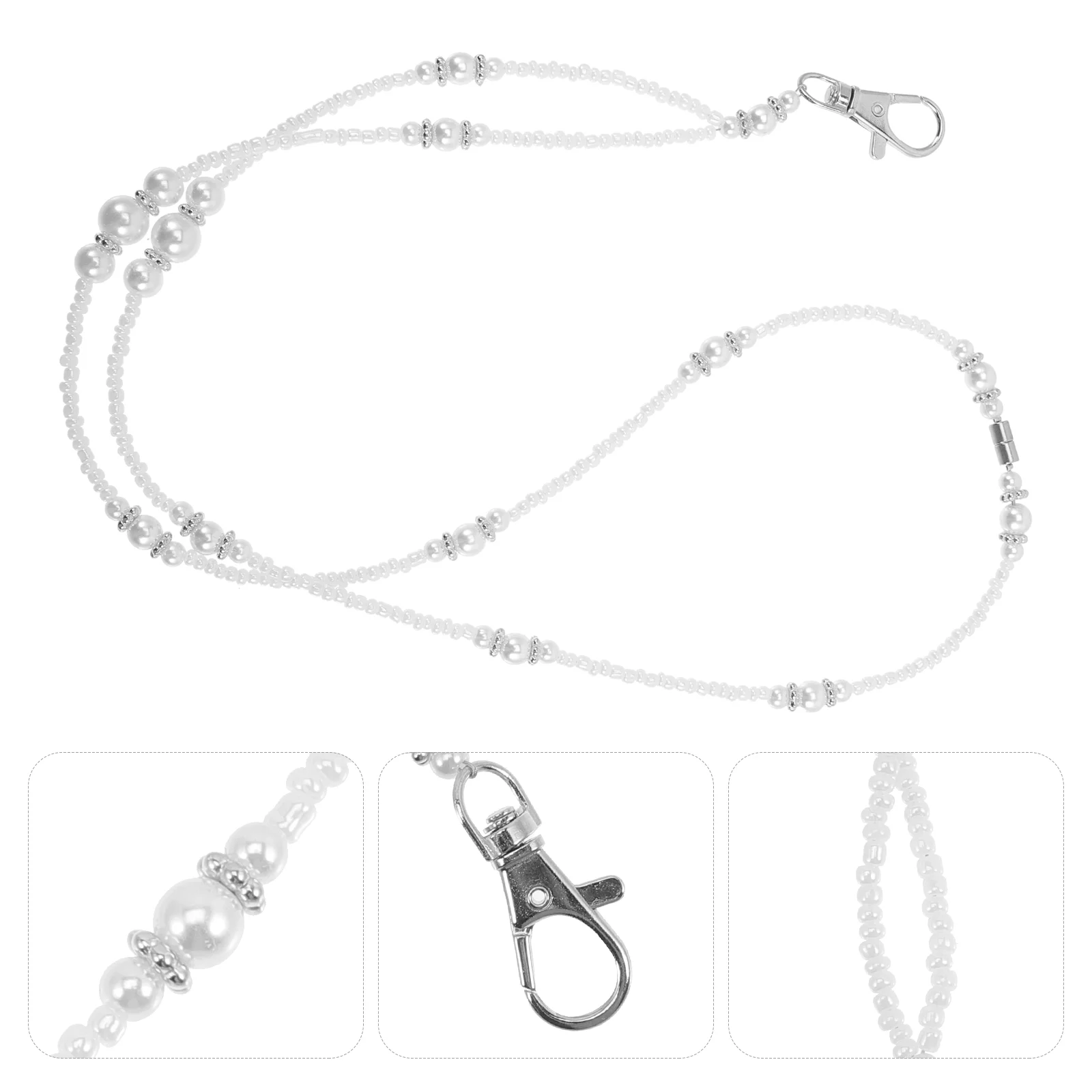 Choker Necklace for Women Lanyards Keys Pearl Badge Beaded Fashionable White Id Badges Cruise Miss Women's