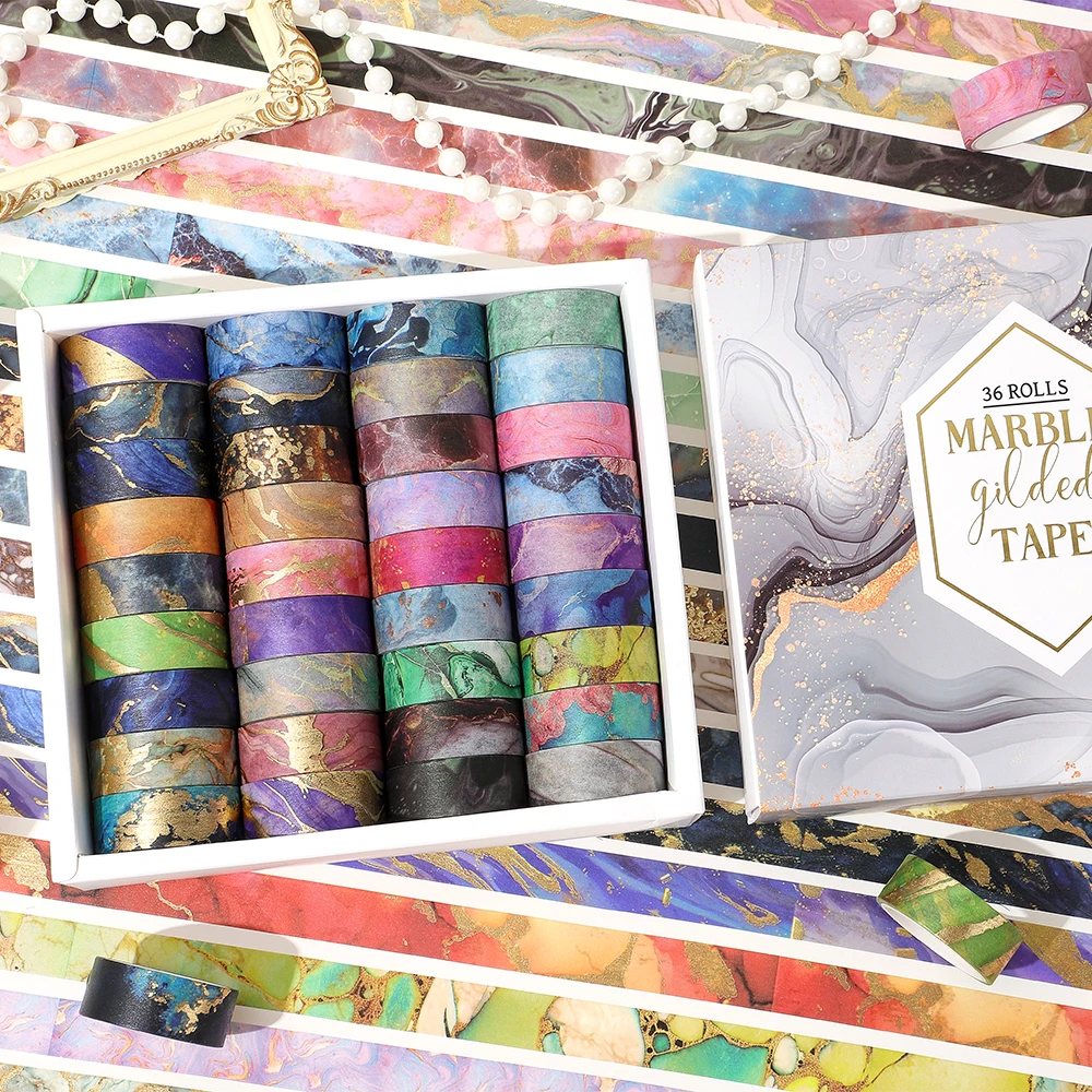 36 Rollen farbiges Marmor-Washi-Tape-Set, Bronzing-Klebeband für Journaling, Scrapbooking, DIY, Basteln, Schulprojekte