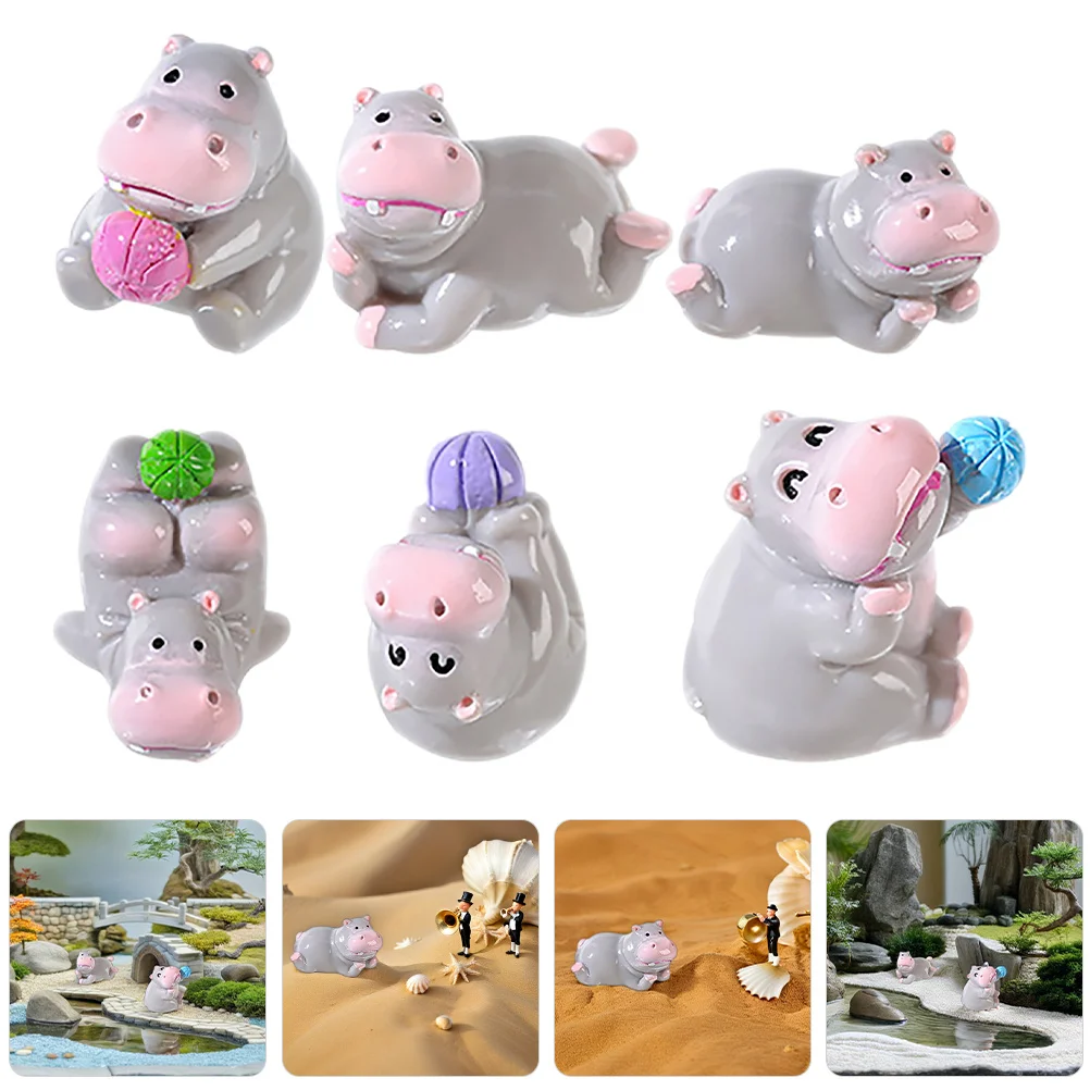 12 pçs mini estatuetas de hipopótamo resina decoração animal pequenas figuras para projetos diy fontes festa painel ornamentos decoração mesa casa