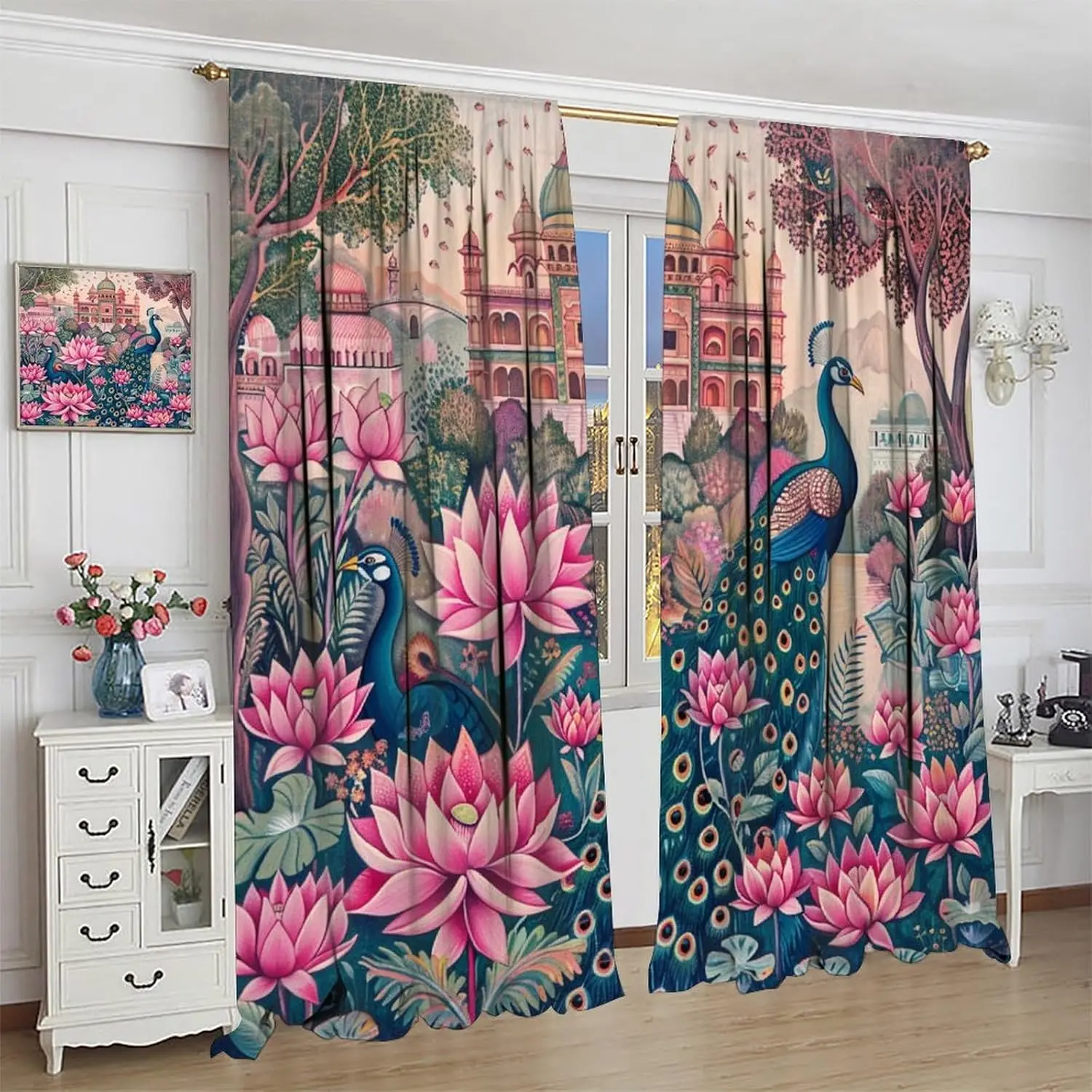 

Шторы блэкаут с узором павлин, абстрактный винтажный роскошный цветочный узор в дворцовом стиле для гостиной