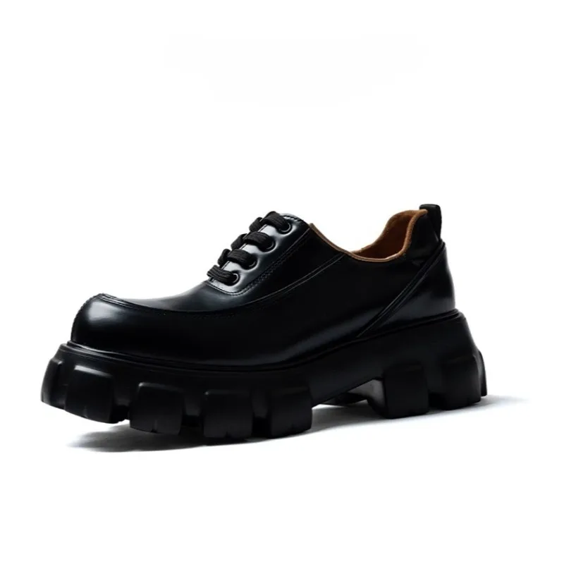 

Модные оксфорды-дерби на платформе из натуральной коровьей кожи, увеличивающие рост, мужские повседневные кожаные туфли, мужские черные туфли