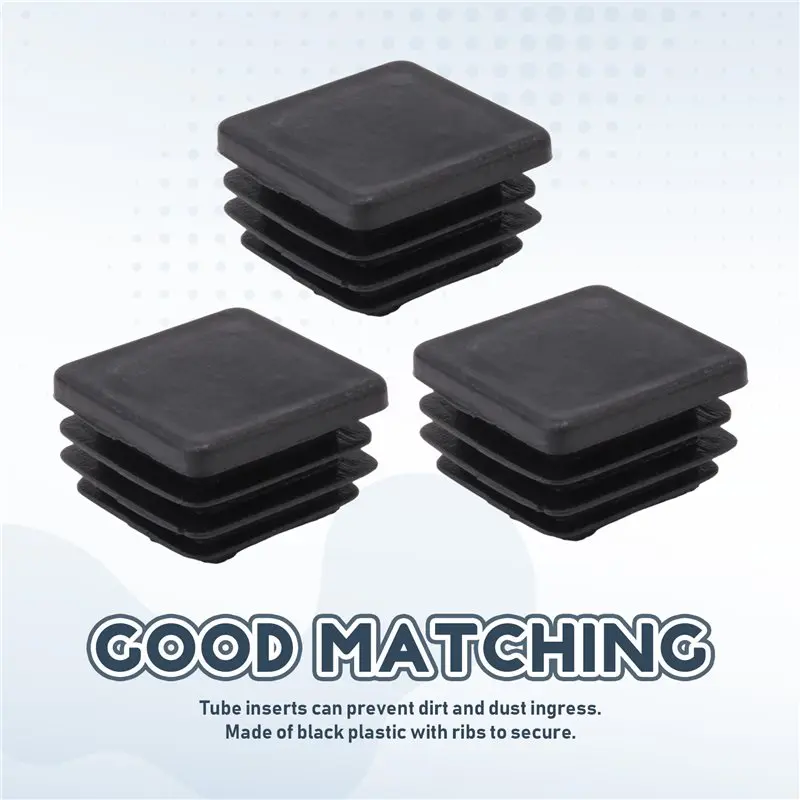 AAAN-100Pcs Plastic Square Tube Inserts End Blanking Caps 20Mm X 20Mm Black
