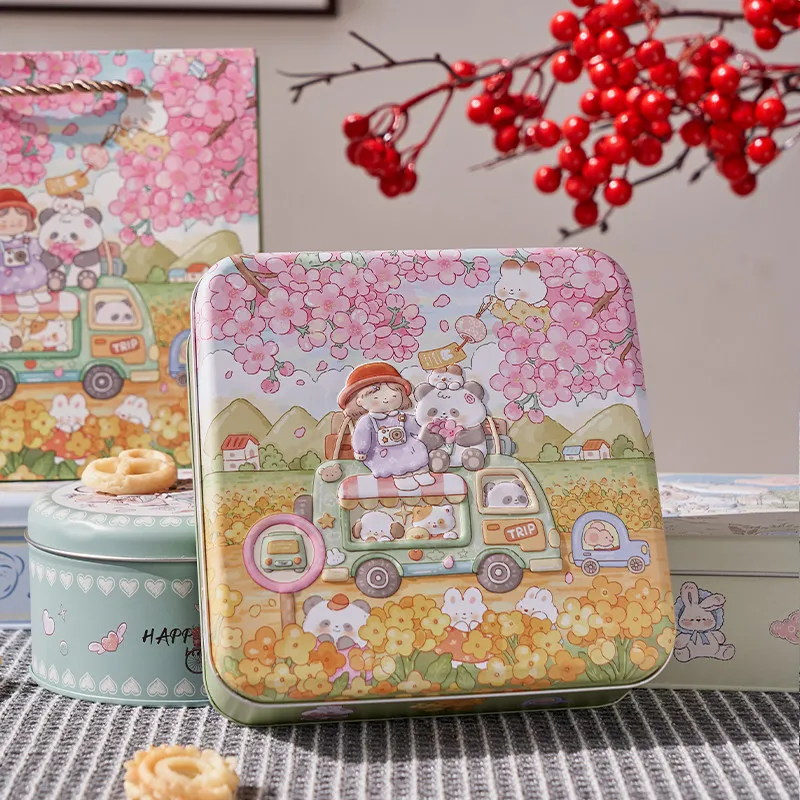 7 Inch Cute Bear Bunny Metal Storage Box Empty Iron Containers Square Tin Case for Candy Cookies Packaging Christmas Gift Box