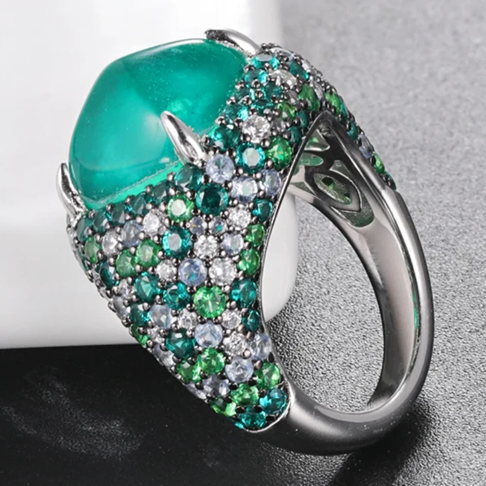 

KQDANCE 925 Sterling Silver Created Emerald Diamond Rings with Green Stone Fine Jewelry For Women Party