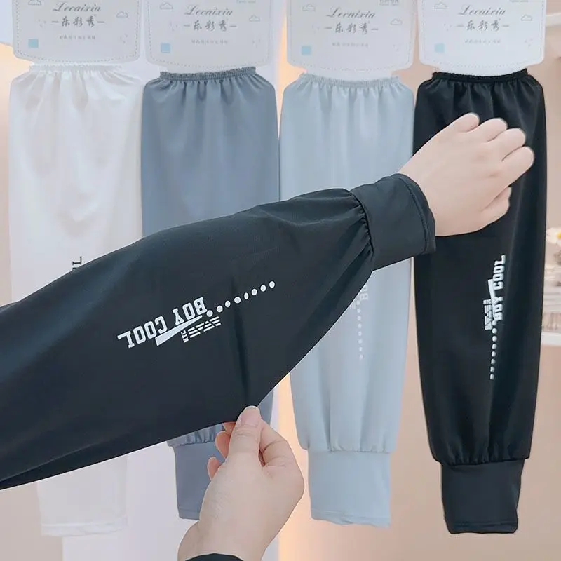 Men Loose Ice Silk Sun Protection Arm Sleeves Summer UV Protection Long Sleeve Arm Cover for Cycling Extra Large Size