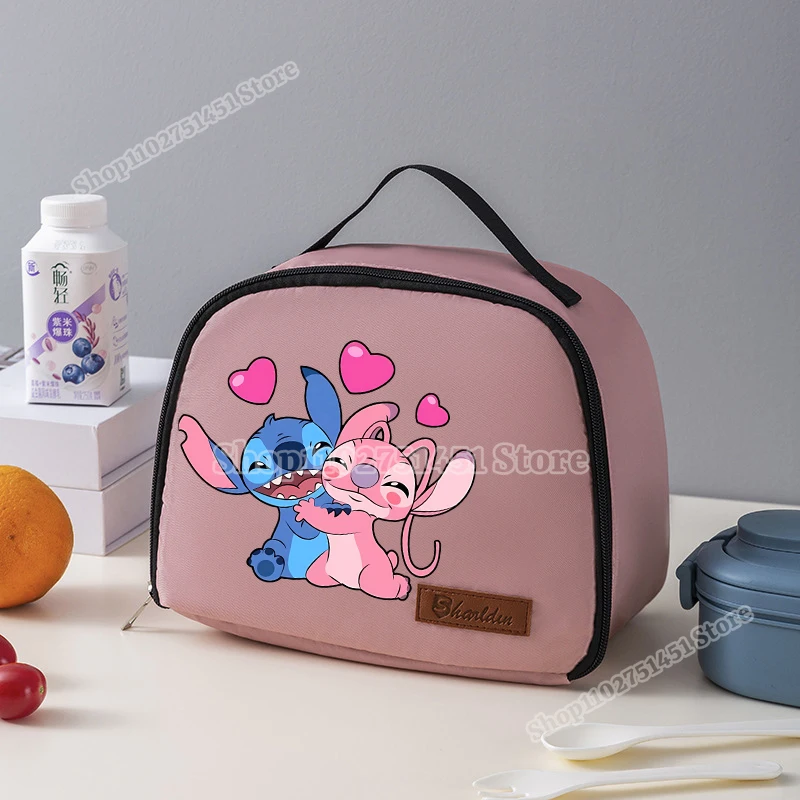 Disney Stitch Lunch Bag Kid Fresh-keeping Tote Handbag Lilo&Stitch Insulated Thick Tin Foil Food Box Women Portable Picnic Pouch