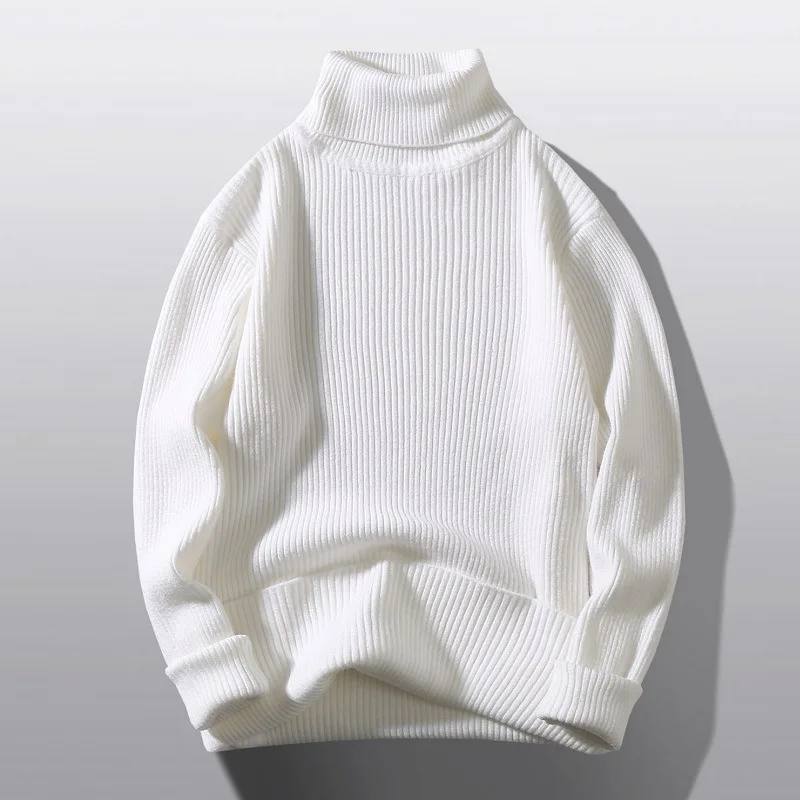 

Loose High Collar Men's Knitted Sweater Pure Color Base Layer Striped Knitwear Young Casual Polyester Fiber Long Sve