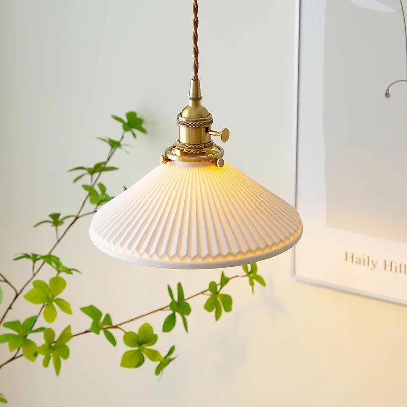 

White Ceramic Brass Pendant Light Fixtures Dining Table Kitchen Bedroom Nordic Japanese Style Hanging LampLED Panocha Home Decor