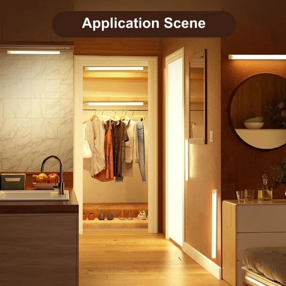 LED Motion Sensor Strip Light Wireless Sensor Night Light USB Rechargeable Detector Light Wall Lamp Kitchen Cabinet and Storage