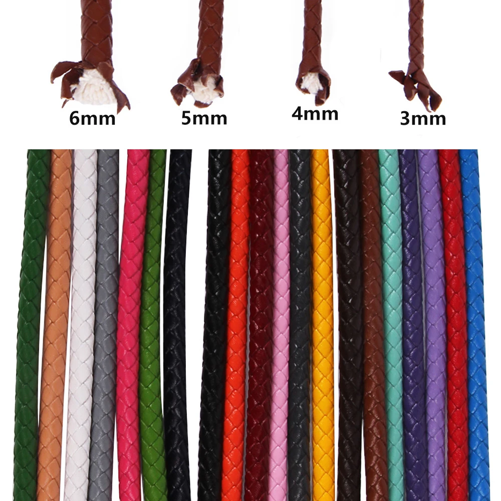 1meter 3mm 4mm 5mm 6mm Round Genuine Leather Cord Thread Braided Leather Rope String Bracelet Findings Necklace Jewelry Making