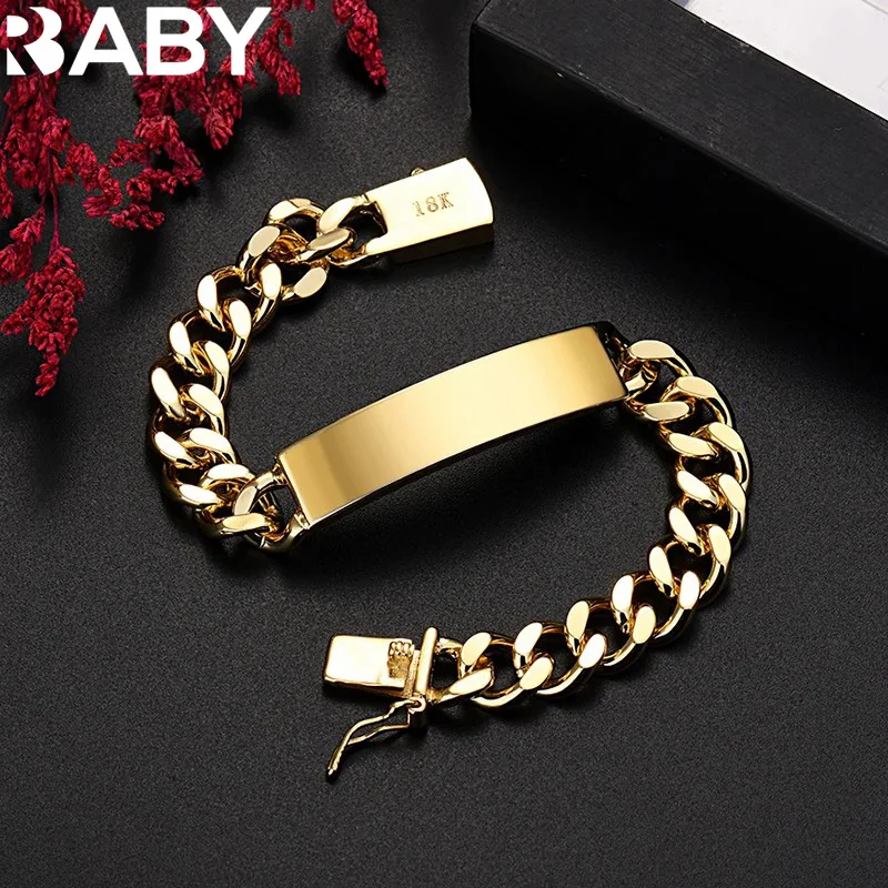 

wholesale 18K Gold 10MM chain bracelets for man women high quality fashion jewelry wedding party Christmas gifts 20cm