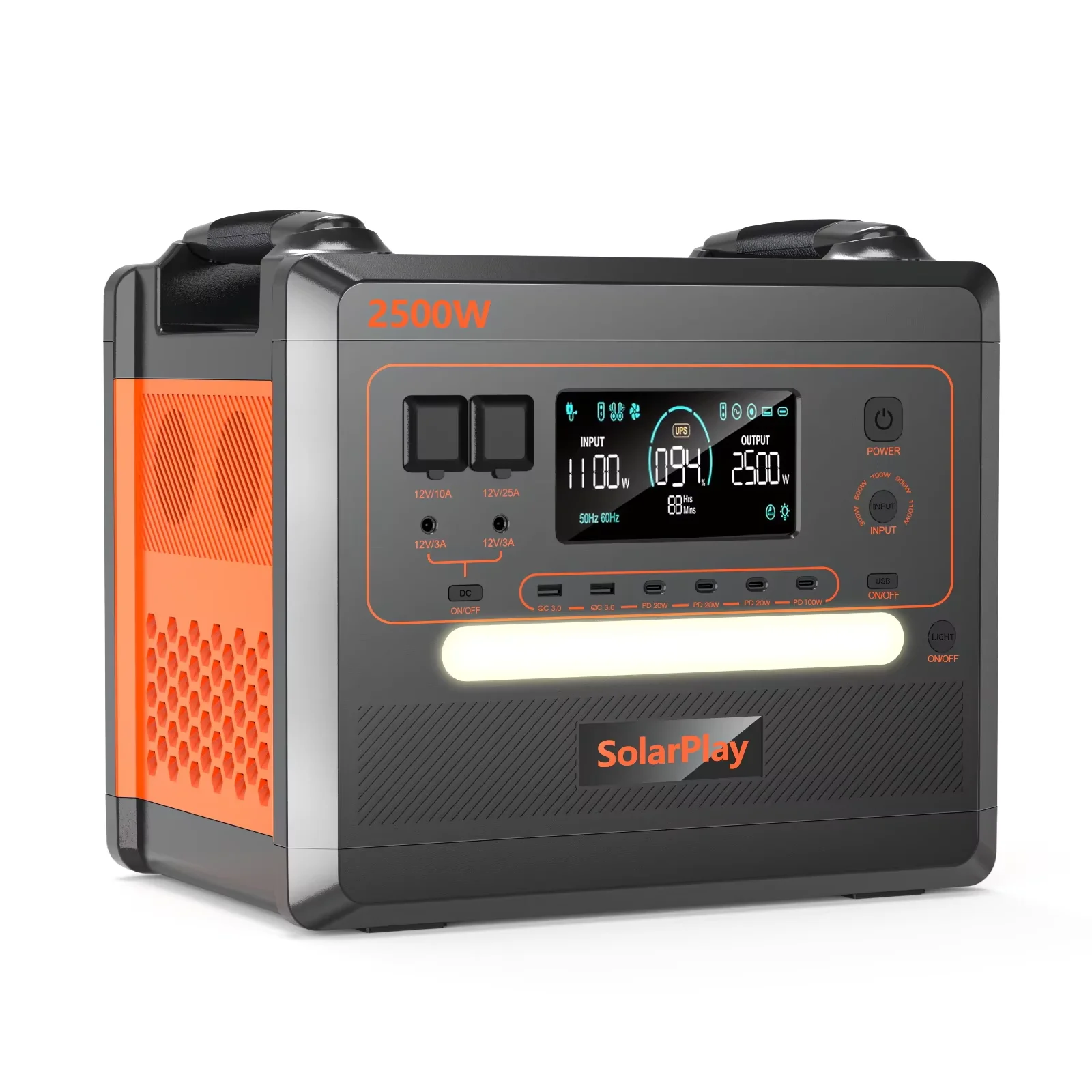 Solarplay Q2402M 2304Wh Tragbare Powerstation 2500W Reine Sinuswelle LiFePO4 Solargenerator 3500+ Zyklen Schnelles Laden für Camping Wohnmobil Notfall-Backup Netzunabhängig