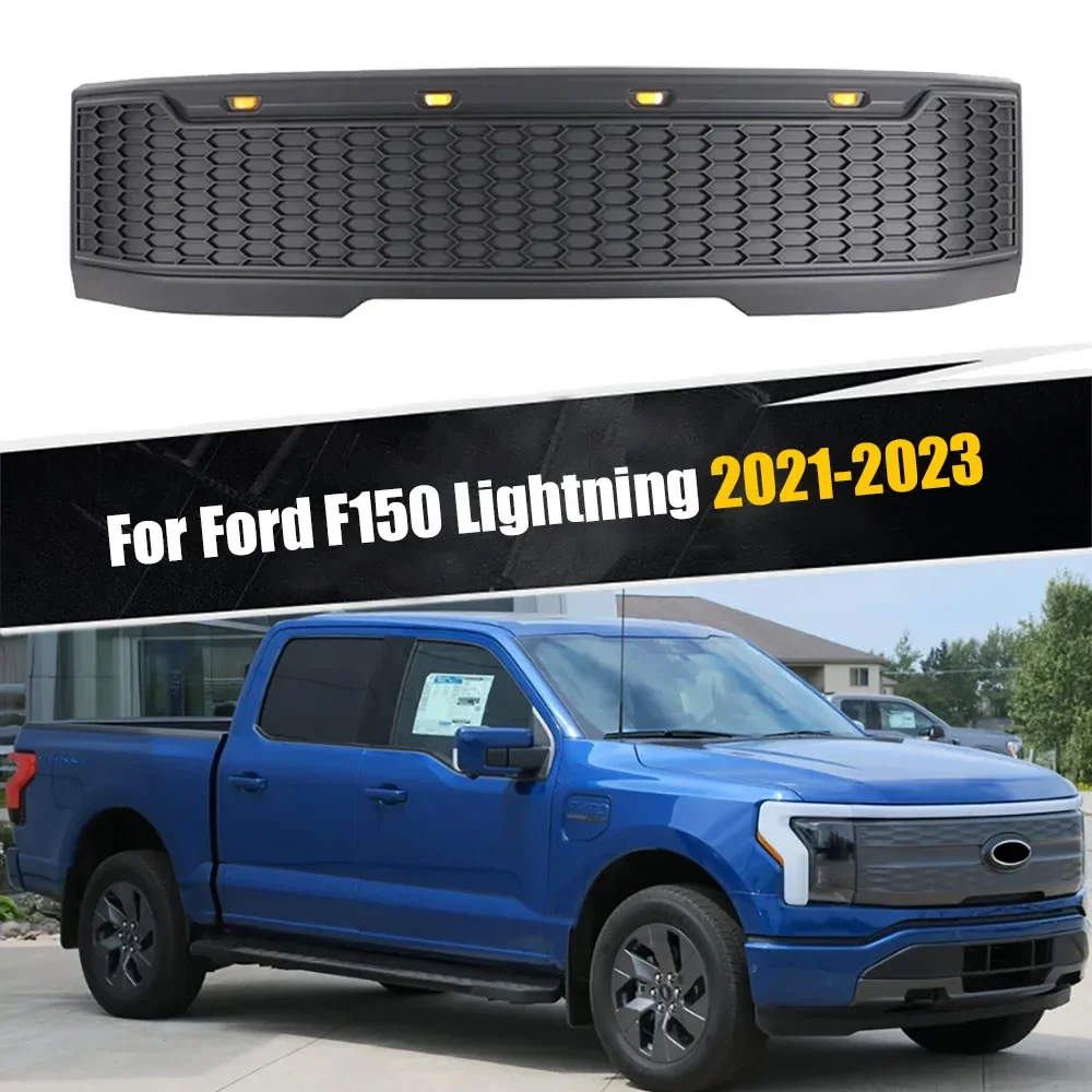 

Racing Grills Front Bumper Grilles Grill Mesh Grid For Ford F150 Lightning 2021-2023 Modified ABS Replace Grille With LED Light