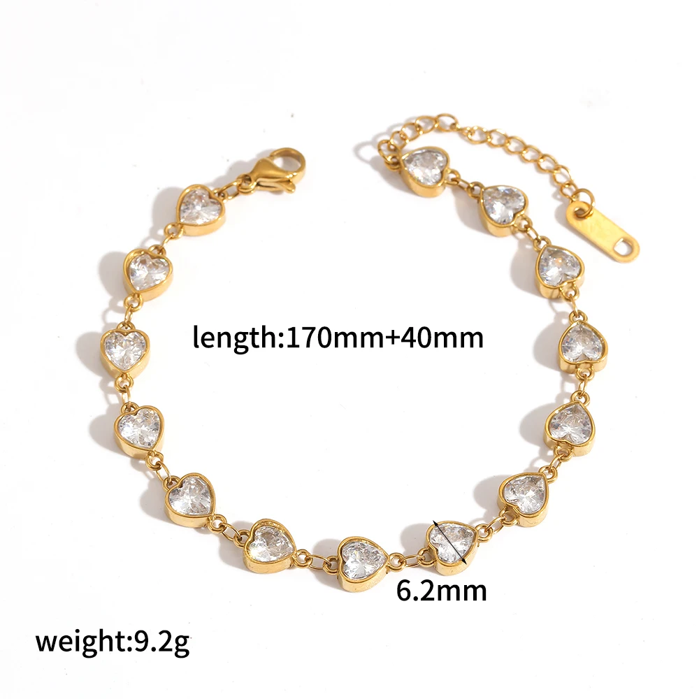 Zierliches Armband aus Edelstahl mit glänzendem Zirkon, 18K vergoldet, wasserdichter Schmuck, Geschenk für Frauen – Detail 18