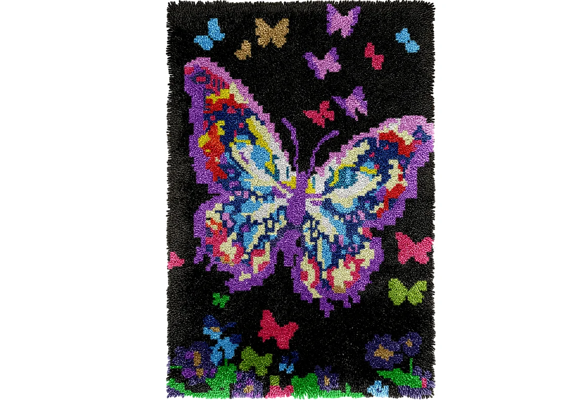 

Latch hook rug kits with Pattern Cross stitch embroidery kit Footprint Carpet with your needlework Butterfly Black 69-102