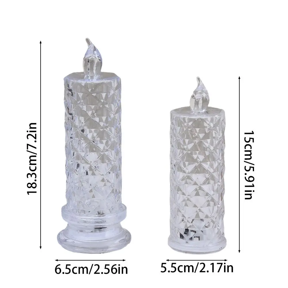 2Pcs Rose Projection Crystal LED Candle Light Battery Powered Transparent Christmas Decoration Lights Simulation Candle