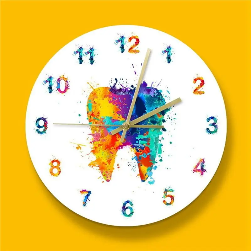 ABVA Wall Clock 30cm Non Ticking, 5X Watercolour Tooth Painting Print Wall Watch for Clinic, Battery Operated Decor