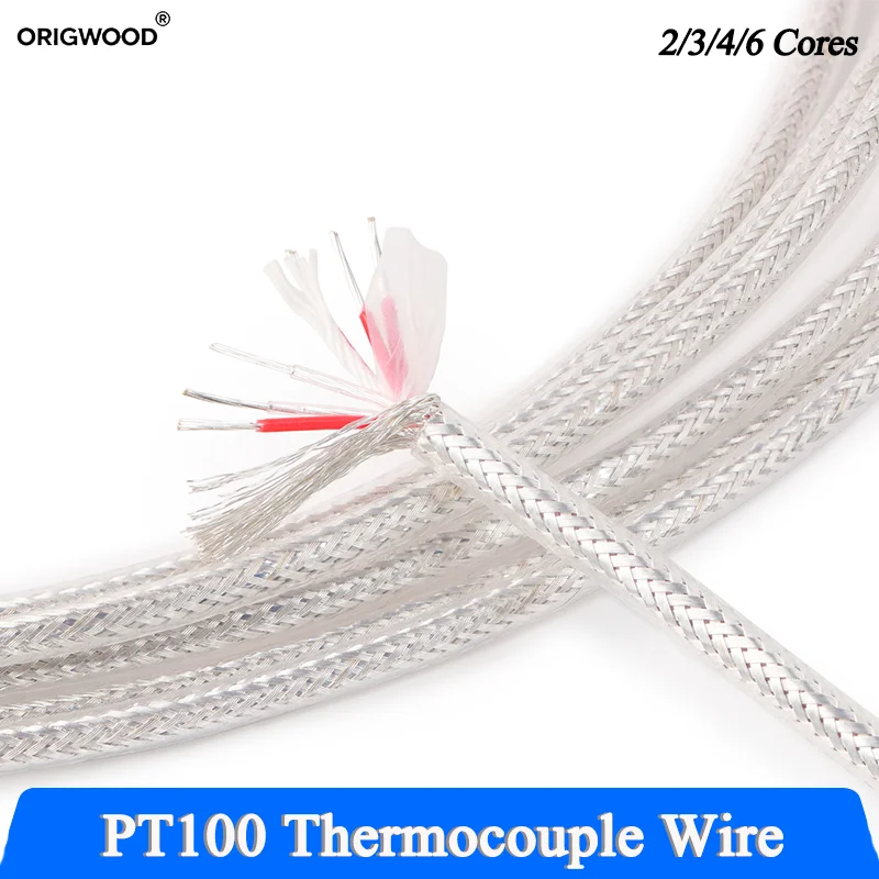 3/10m PT100 PTFE Thermocouple Wire Transparent Silver 2 3 4 6Cores  Plated Copper Shield Signal Line Compensation Cable