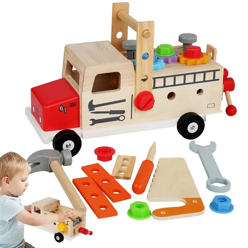 Wooden Tool Box Truck Shape Kids Construction Toys Fine Motor Screw Toy Multifunctional Learning  Montessori Toy for Kids