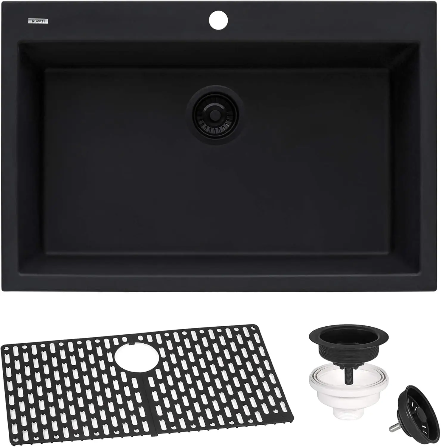 

33 X 22 Inch Drop-In Topmount Granite Composite Single Bowl Kitchen Sink - Midnight Black - Rvg1080Bk