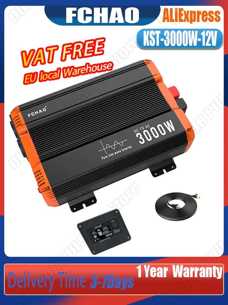 FCHAO 3000 Watt 50Hz Power Inverter EU Stekker DC 12V naar AC 220V/230V Zuivere Sinusgolf Inverter voor thuisgebruik, camper en buitengebruik - afbeelding 2
