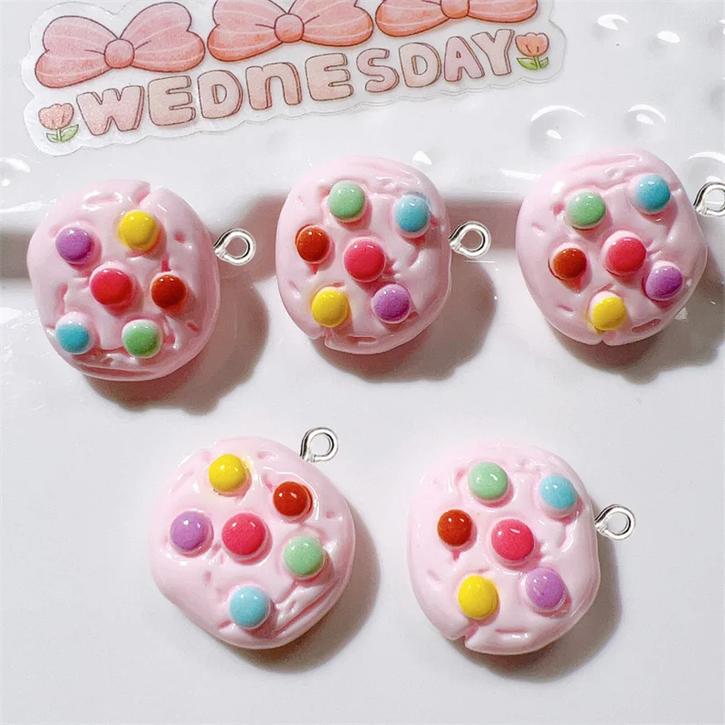 10Pcs Cartoon Color Candy Bean Biscuit Resin Charms Kid Simulation Food Toy Craft Supplies DIY Keychain Jewelry Decorate Pendant