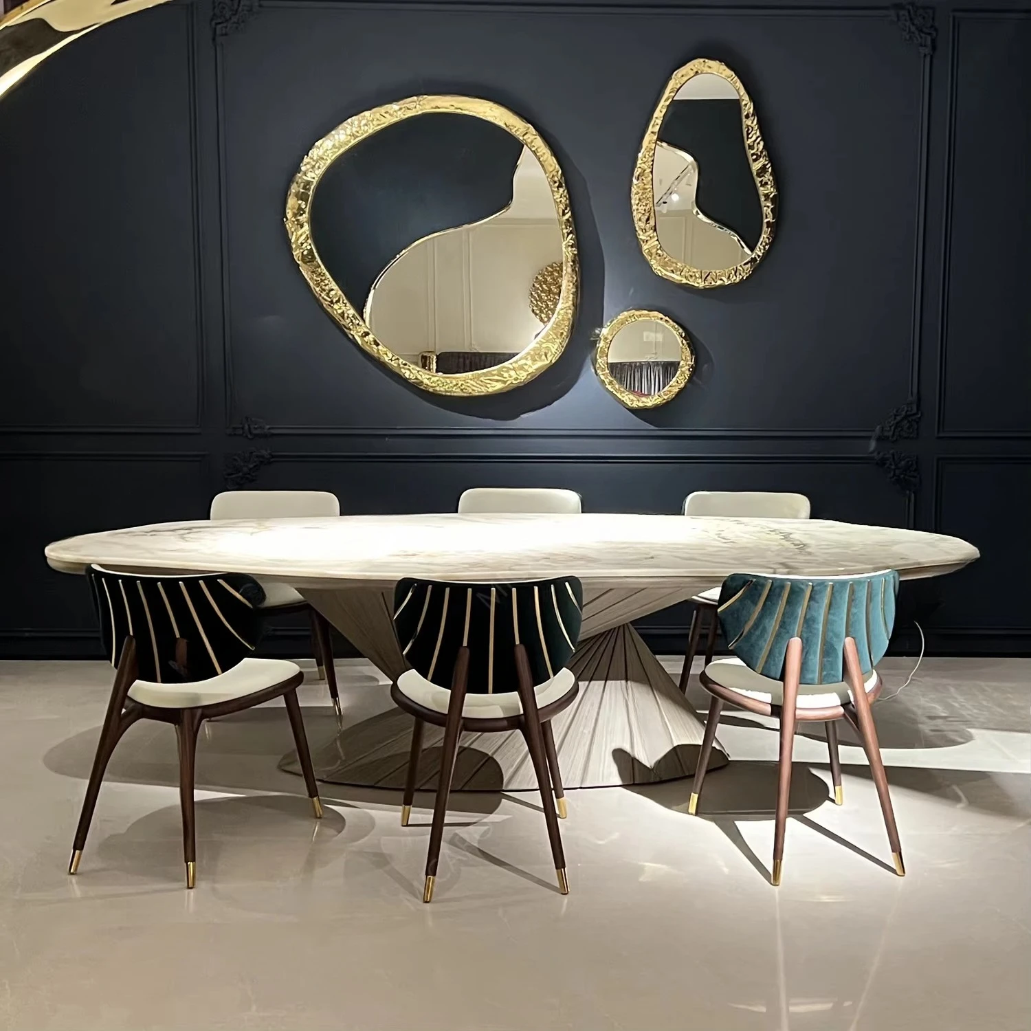Luxury Modern Design Solid Wood Marble Top 6/8/10 Chairs Dining Table Set for Dining Room Furniture