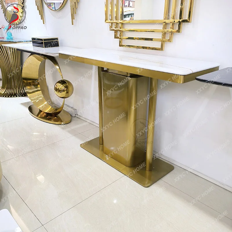 

LX simple special-shaped stainless steel titanium gold rock slab entrance table aisle partition