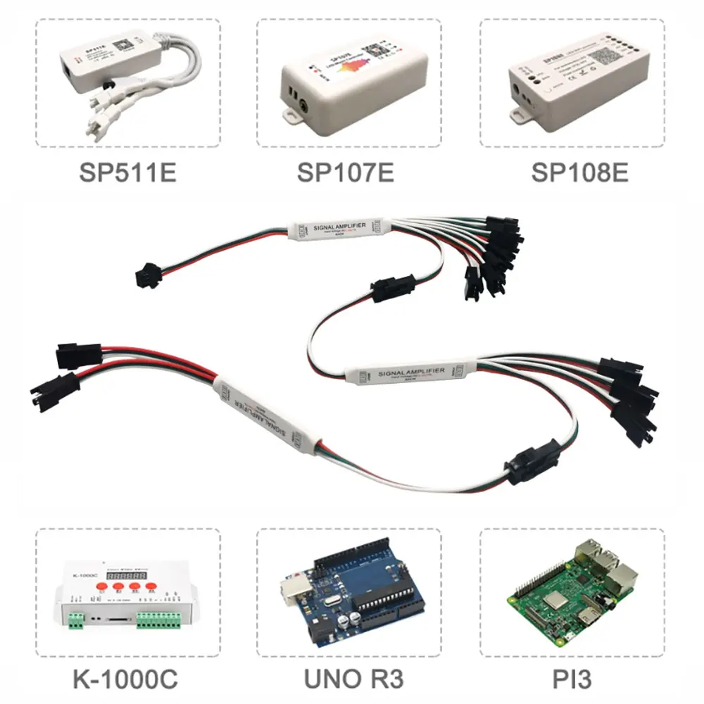 Mini 3Pin TTL Signal Amplifier LED Repeater 1 TO 4/8 for WS2812B WS2811 SK6812 RGBIC Addressable Pixel Strip Light Module 5-24V