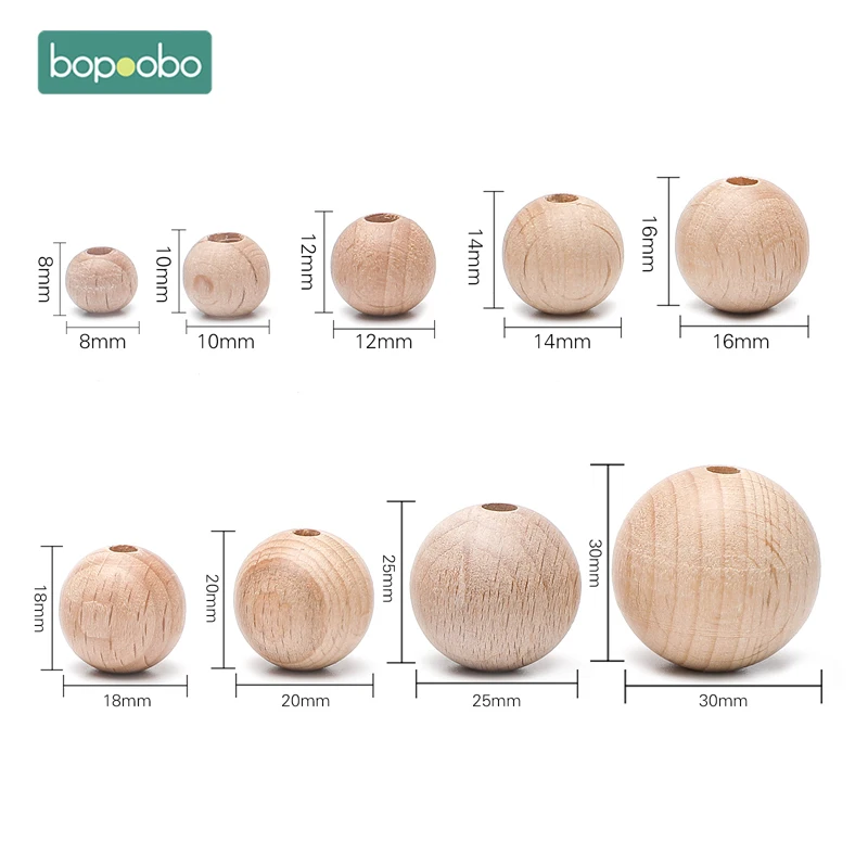 Bopoobo 10-30PCS Natural Beech Wooden Beads 8/10/12/14/16/18/20/25/30mm DIY Crafts Supplies Jewelry Making Bracelet Accessories