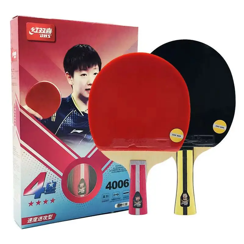 DHS H4002 H4006 4 Star Table Tennis Racket 4 Star Ping Pong Racket Professional Pure Wood Paddle with Sticky Rubbers