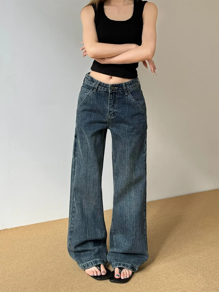 

Don Cry винтажные прямые джинсы из бамбукового волокна с завышенной талией, американские широкие свободные удобные длинные брюки, женские джинсы