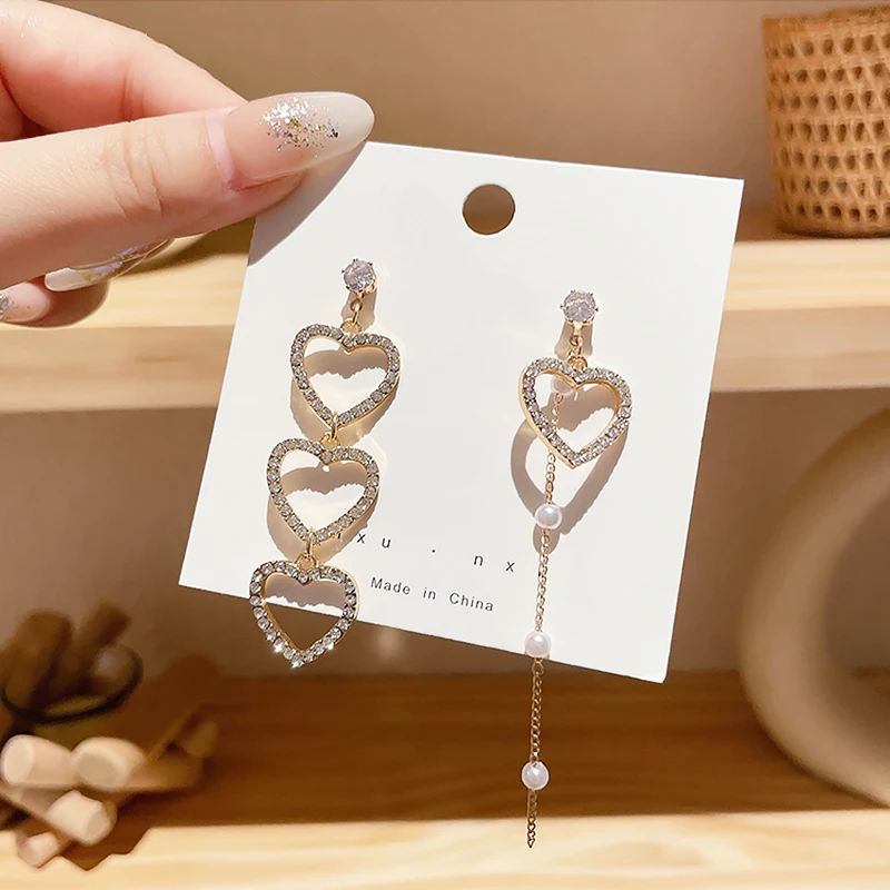 2022 New Fashion Korean Long Tassels Love Drop Earrings For Women Golden Zirconium Drill Stud Earrings Wedding Jewelry Gifts