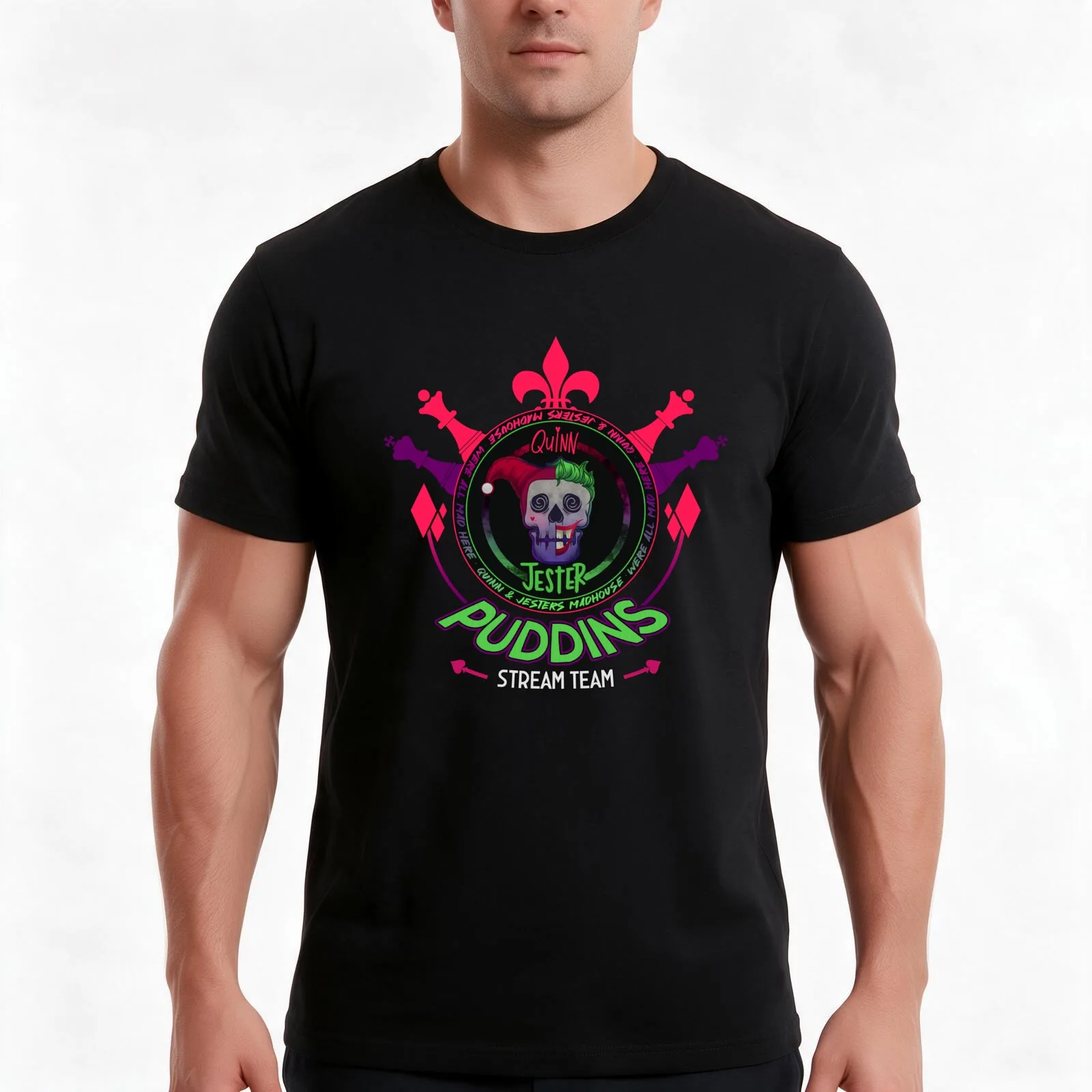 QJ Madhouse Puddins T-Shirt, Summer Casual Cotton Tee, Oversized Streetwear Tops, Vintage Graphic Print, Loose Fit Short Sleeve