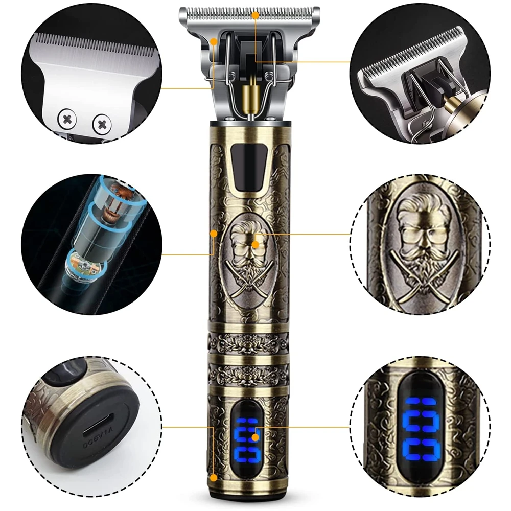 T9 LCD Electric Hairdresser Oil Shaving Head Electric Pusher Carving Electric Pusher Clipper Hair Precision Trimmer for Men Care