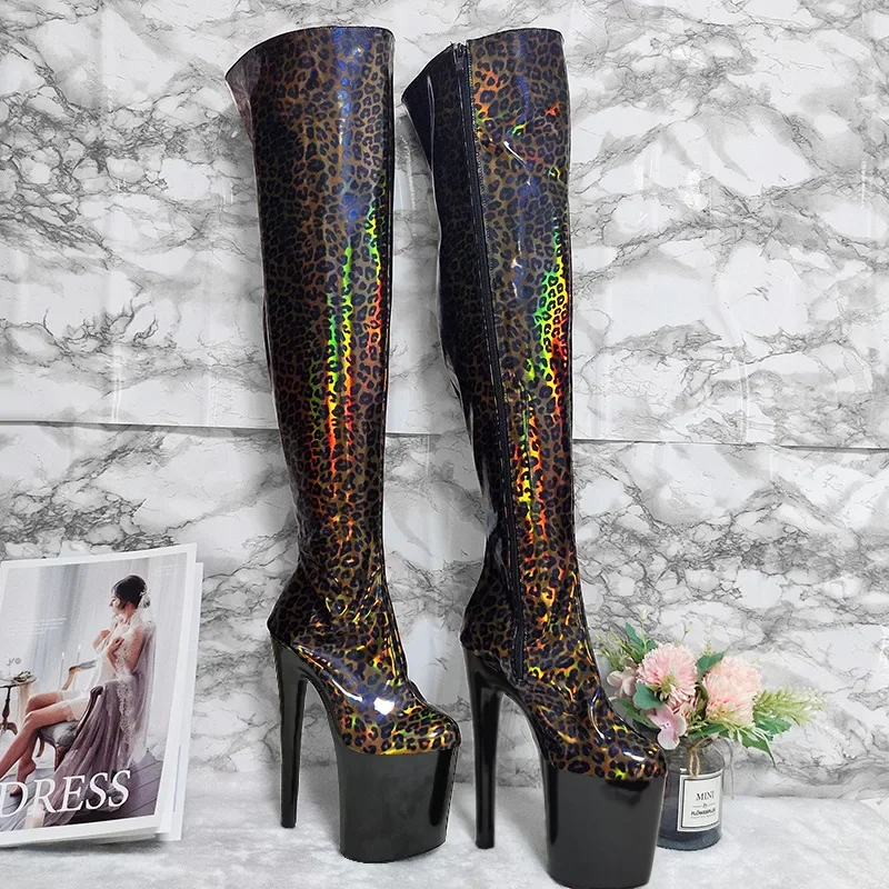 

20CM Leopard Print Platform Over The Knee Boots Female High Heels Sexy Catwalk Model Nightclub Boots Women