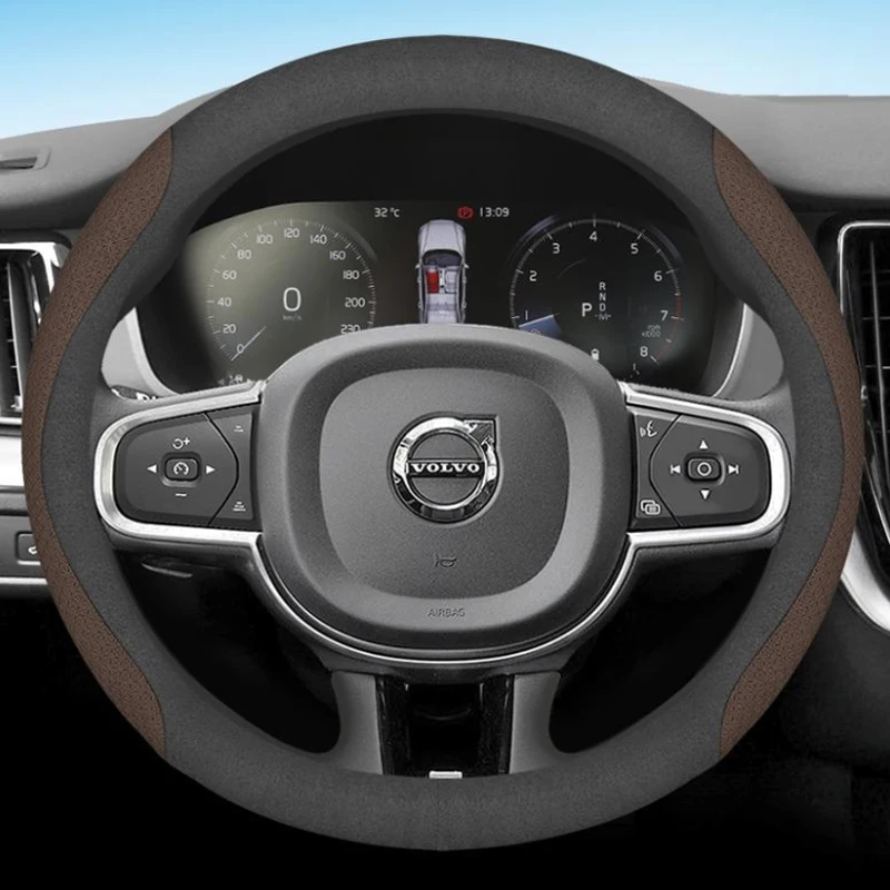 Leather Car Steering Wheel Cover for Volvo XC90 B6 T8 V90 S60 2024 2023 2022 12colors Breathable Anti Slip  Auto Accessories