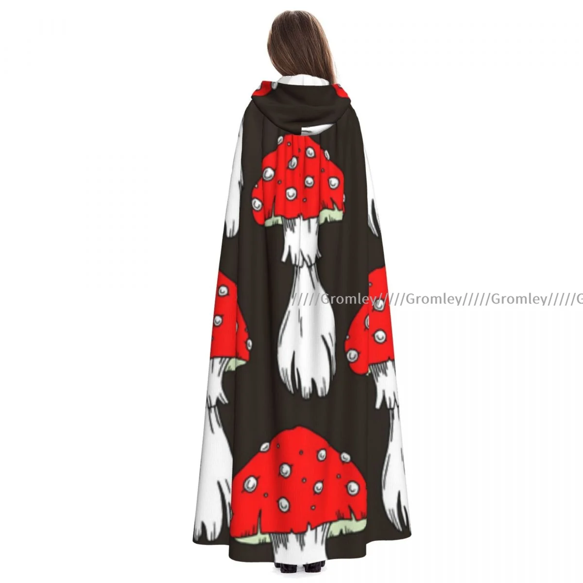 

Medieval Halloween Cosplay Cloak Hooded Coat Mushrooms Pattern Cape Coat Long Trench Costume Wizard Cloak