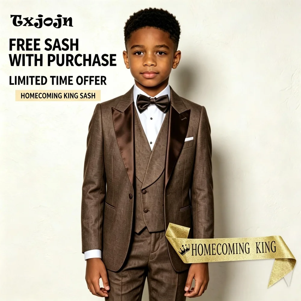 Formal Suit Set for Boys Trend Homecoming Tuxedo Wedding 3 Piece Jacket Pants Vest Kids Blazer Set Linen Tailored Outfit