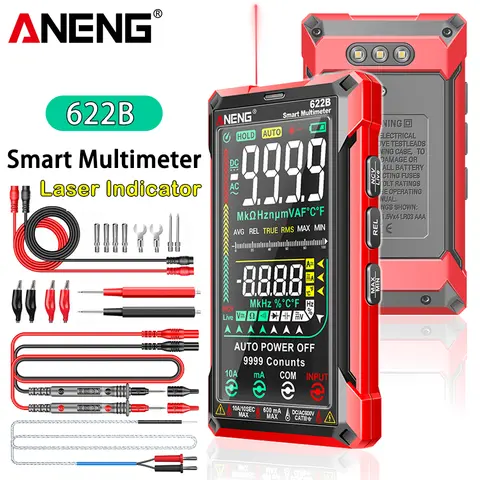 ANENG 622B 스마트 멀티미터 디지털 자동 범위 True RMS AC 전압 9999 카운트 저항 옴 커패시턴스 Hz 테스터 미터 테스트