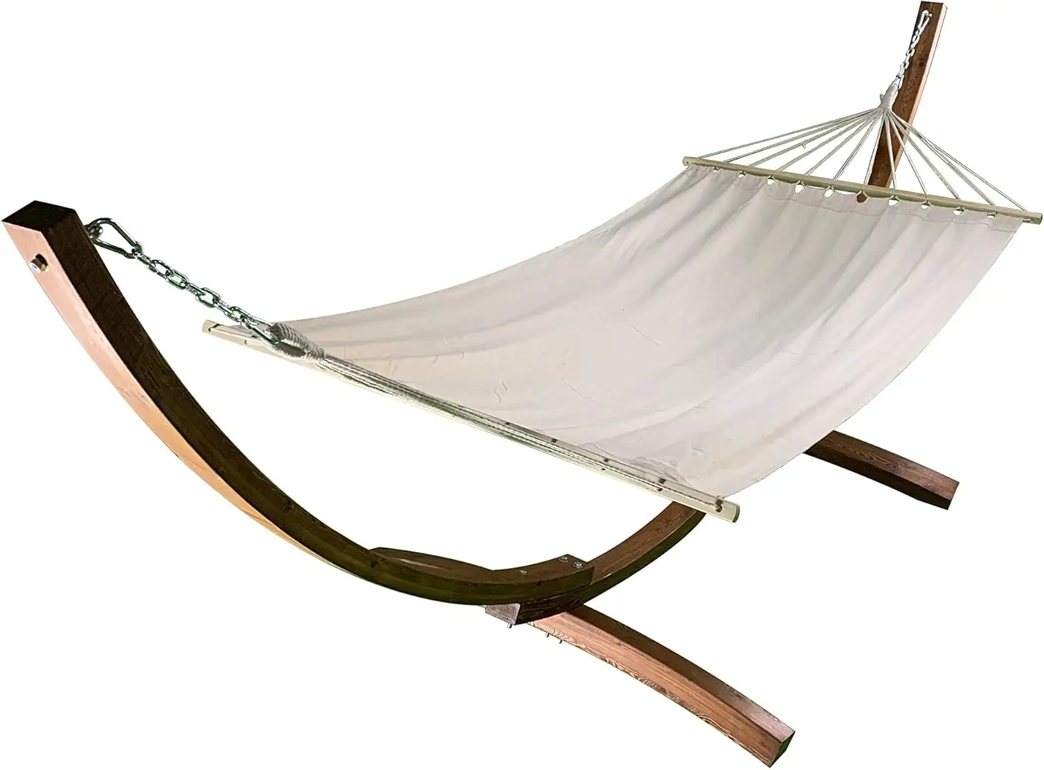 Water Treated Wooden Arc Hammock Stand + Premium Quilted Hammock Bed. 1 Person Bed. 300 LB Capacity(Teak Stain/Beige)