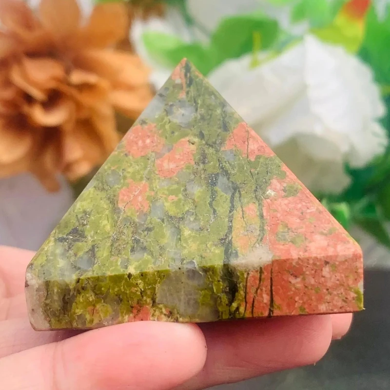 1pc Natural Unakite Pyramid, Premium Decorative Stone, Ideal for Improving Home Aesthetics, a Great Present for Teacher'S Day