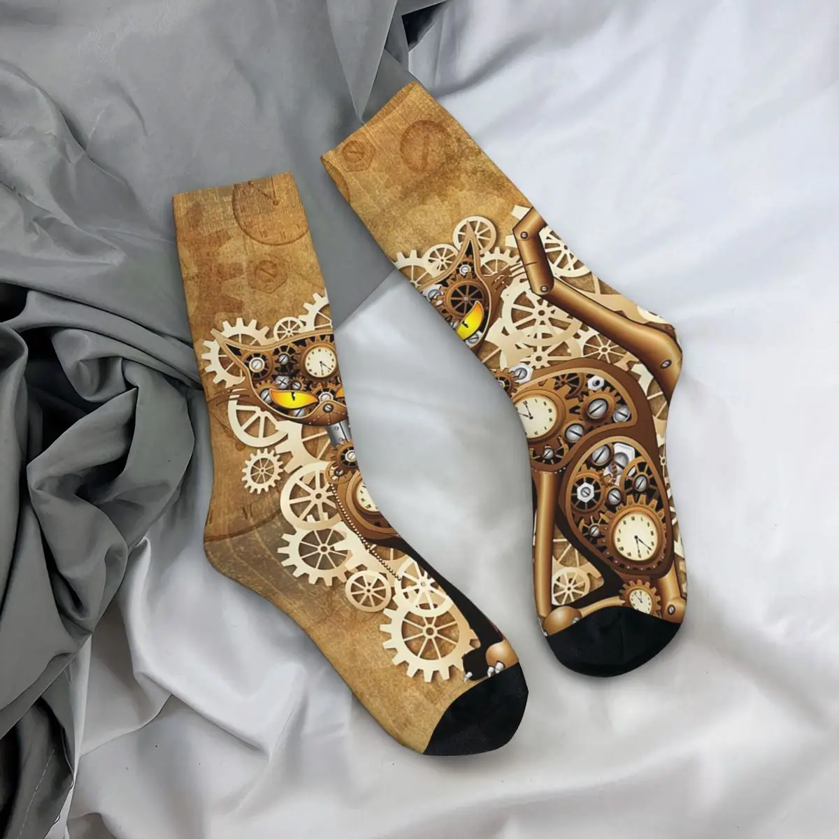 

Носки на все сезоны в стиле стимпанк с металлическим котом, длинные носки в стиле хип-хоп для мужчин и женщин, подарки на День святого Валентина